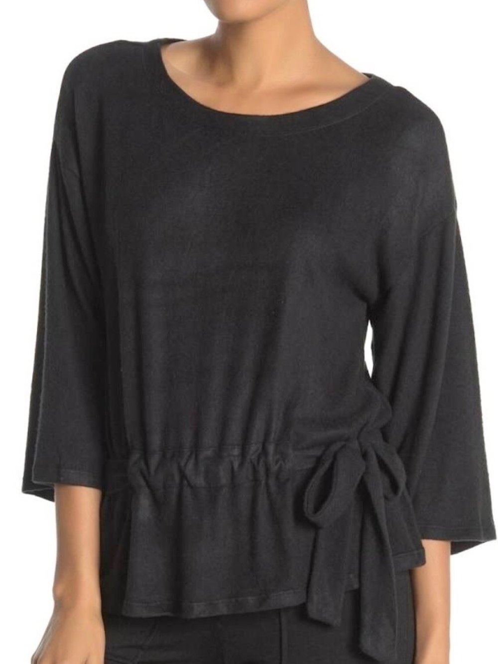 Bobeau Black Knit Drawstring Waist Knit Top